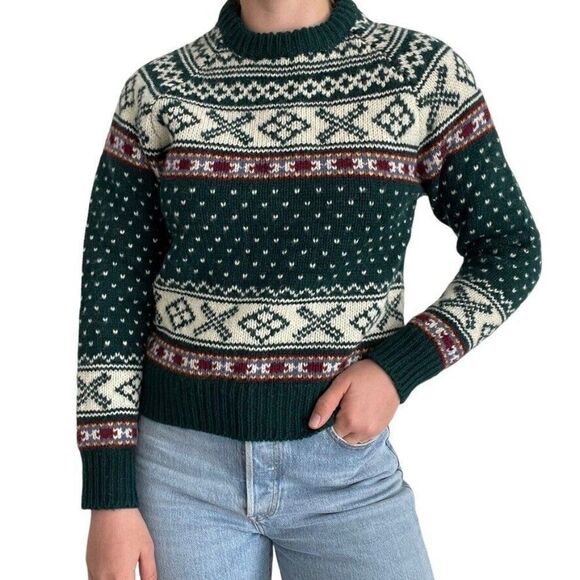 Vintage 90s Womens The Limited NWT Fair Isle 100% Wool Green Nordic Sweater Sz S - Picture 1 of 9